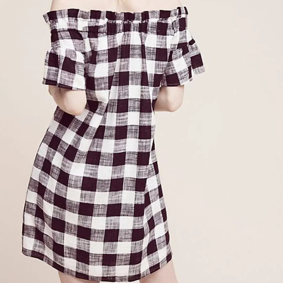 Corey Lynn Calter Black White Preppy Gingham Off The Shoulder Mini Dress Size XS - Picture 3 of 14